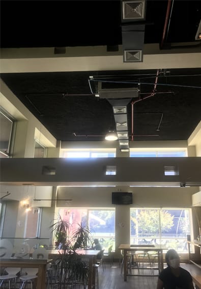 Local comercial con cielo de celulosa proyectada negra